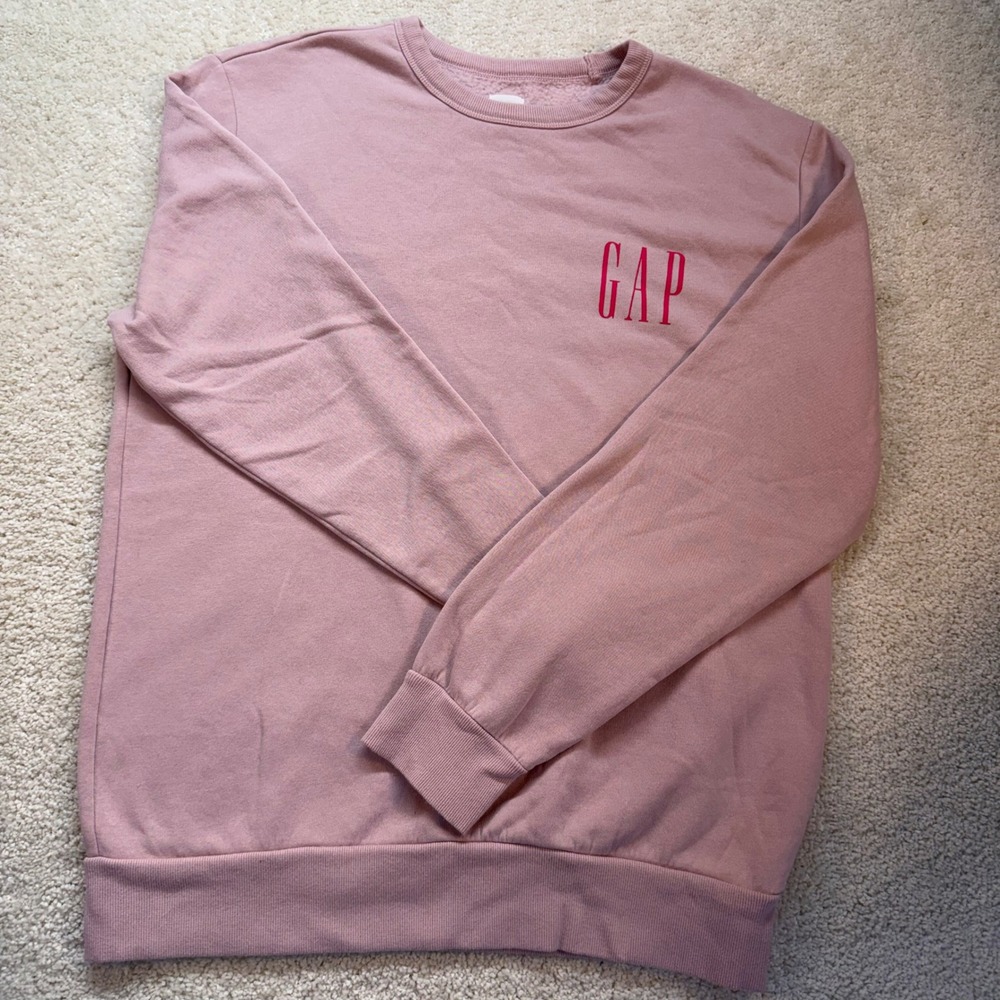Gap Womens LW DB Fleece Primitive Crewneck Sweatshirt Pink M Buttery Soft Cozy